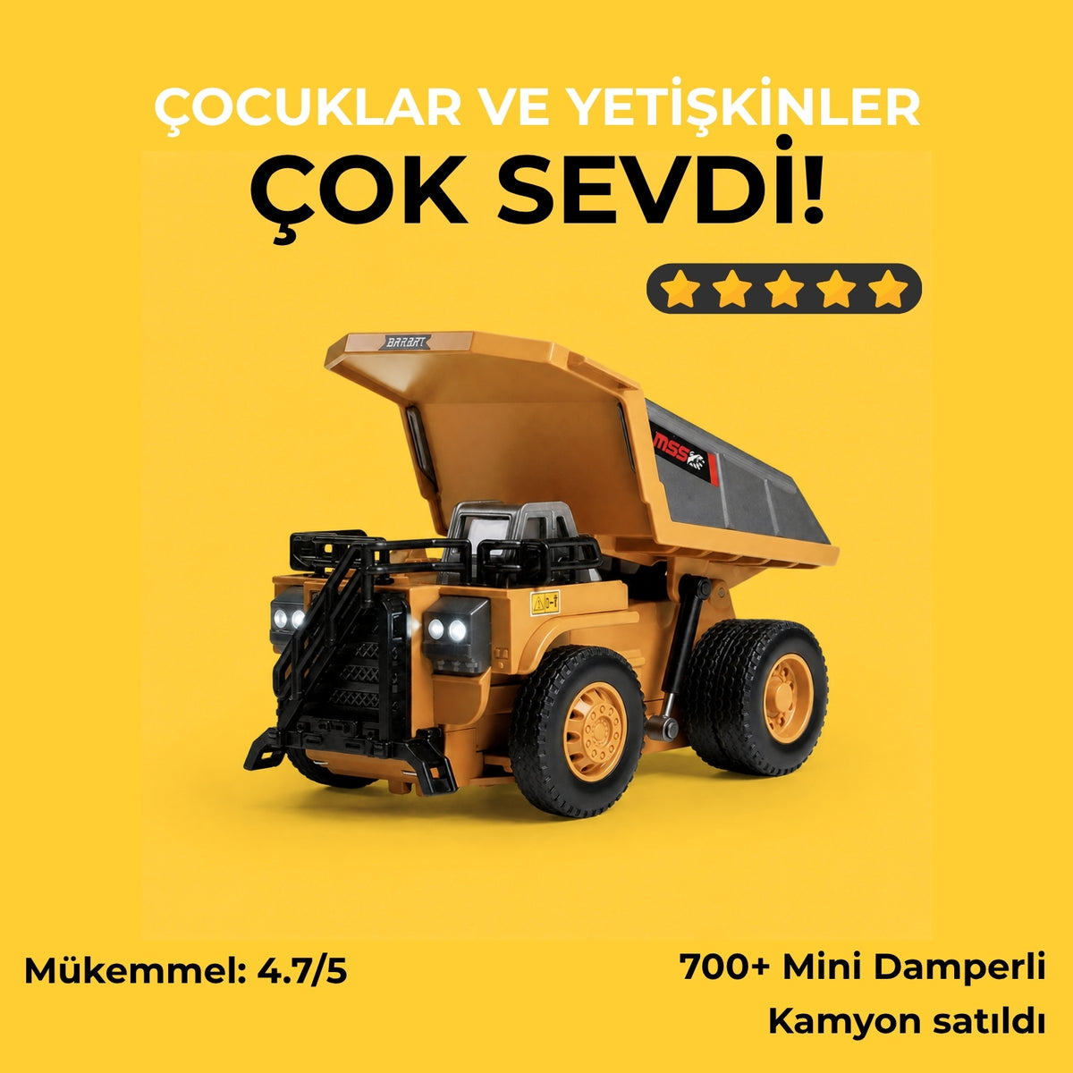 Mini Damperli Kamyon - Uzaktan Kumandalı Masaüstü LED Farlı İş Makinesi!